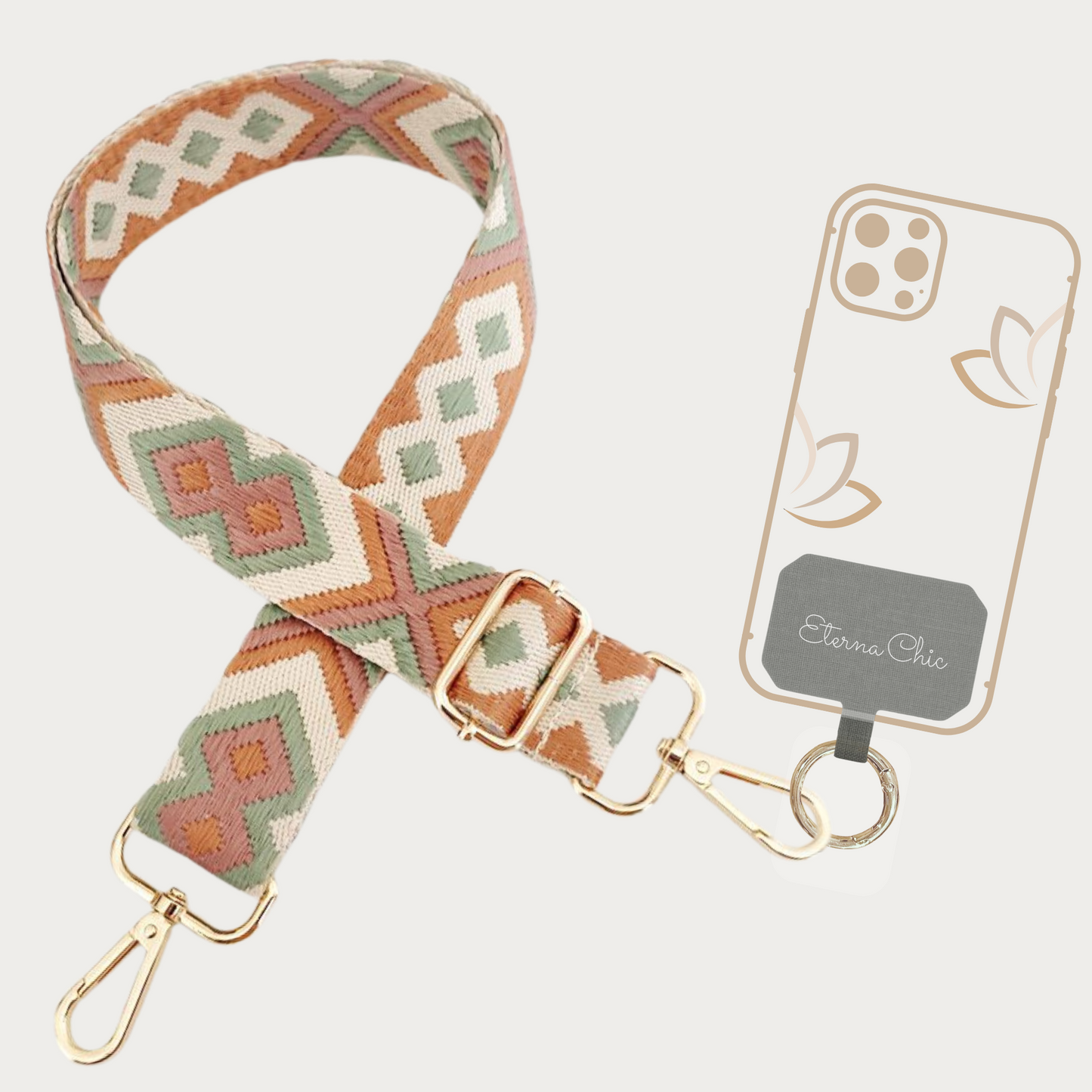 Chic & Go Phone Strap | Mosaic Green-Brown | Adjustable, Durable & Hands-Free Carry