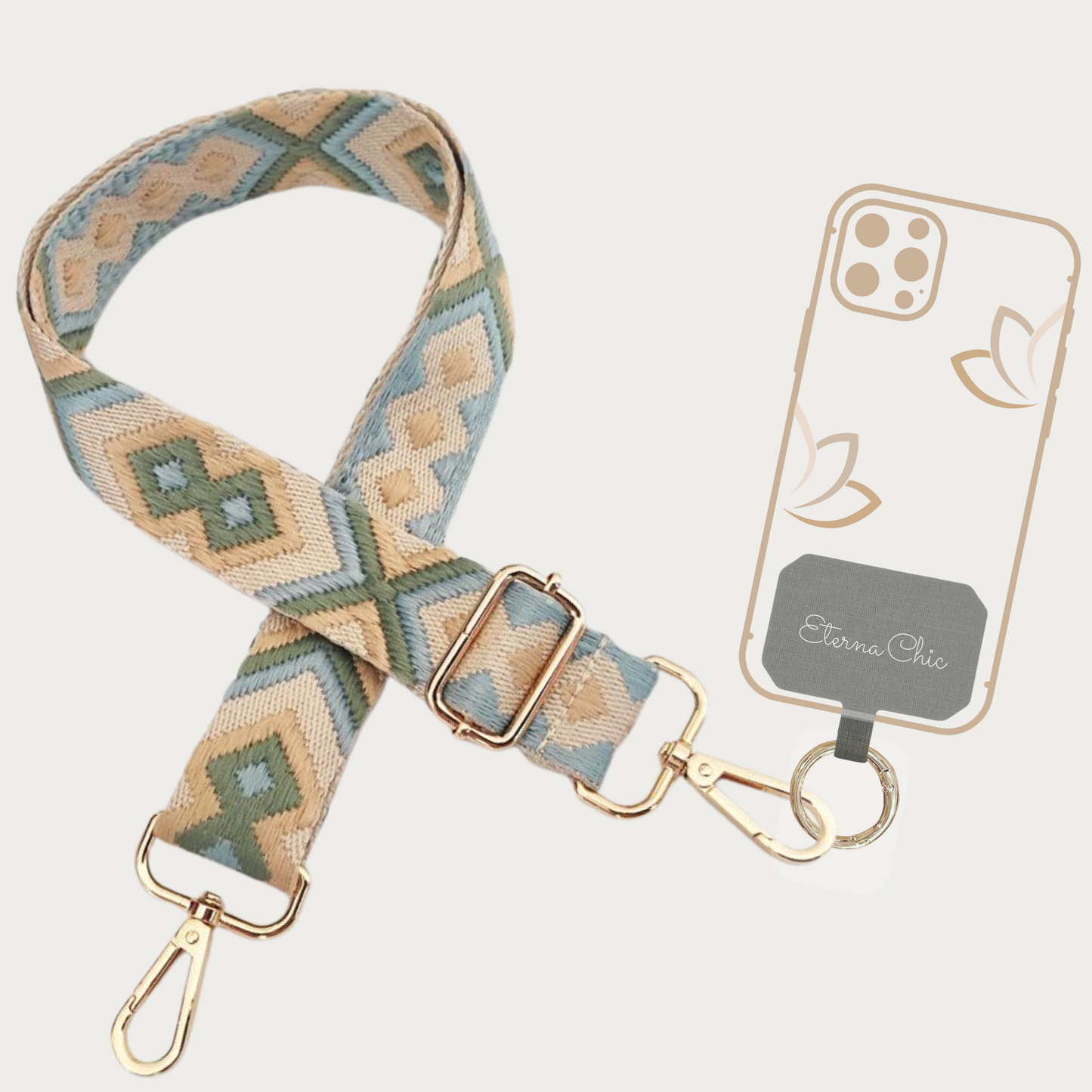Chic & Go Phone Strap | Mosaic Green-Blue | Adjustable, Durable & Hands-Free Carry