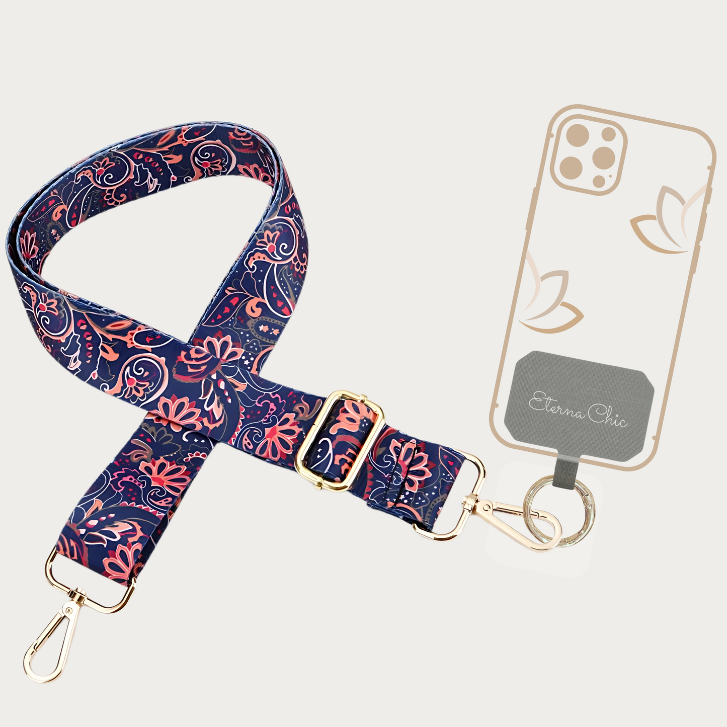 Chic & Go Phone Strap | Midnight Bloom | Adjustable, Durable & Hands-Free Carry
