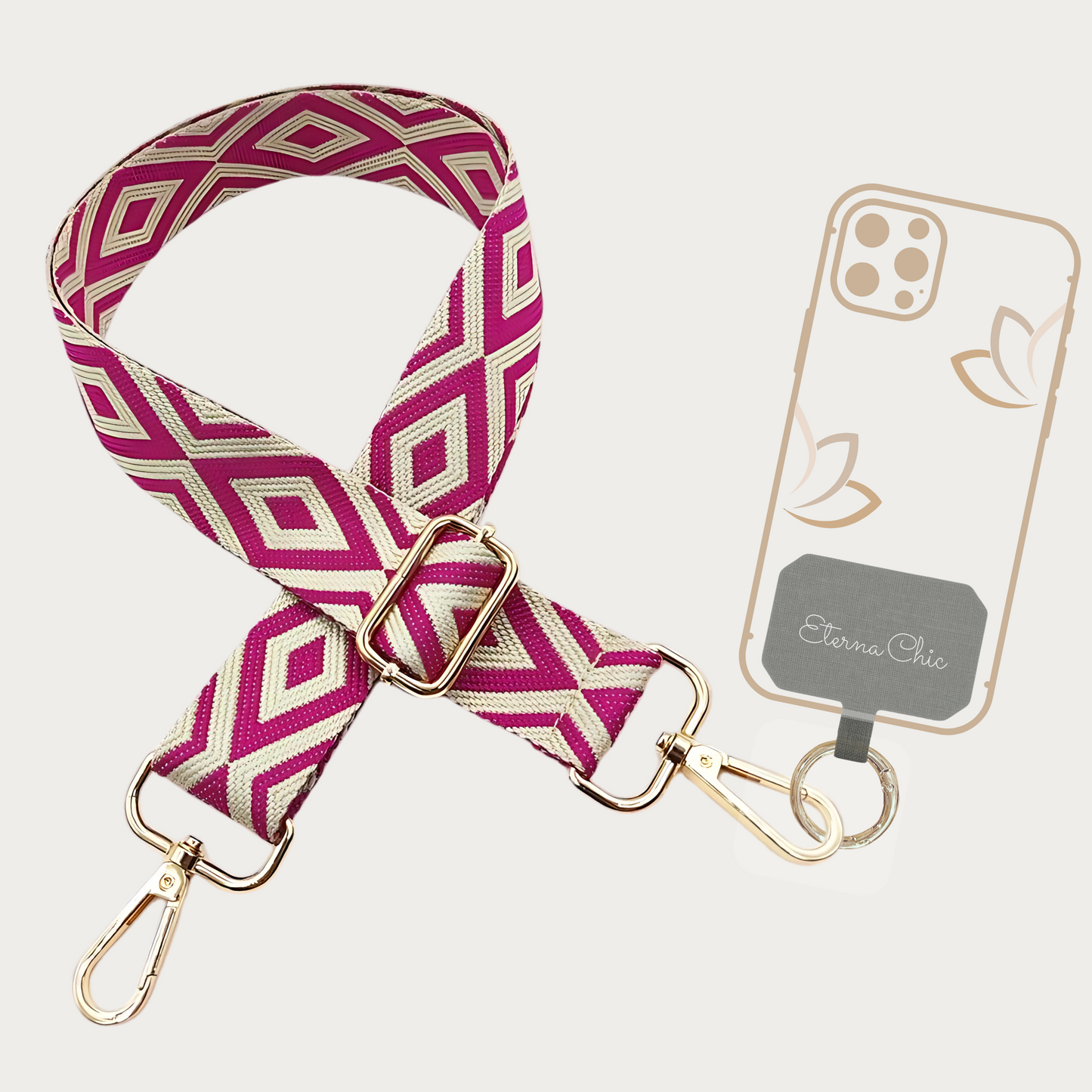 Chic & Go Phone Strap | Diamond Hot Pink | Adjustable, Durable & Hands-Free Carry