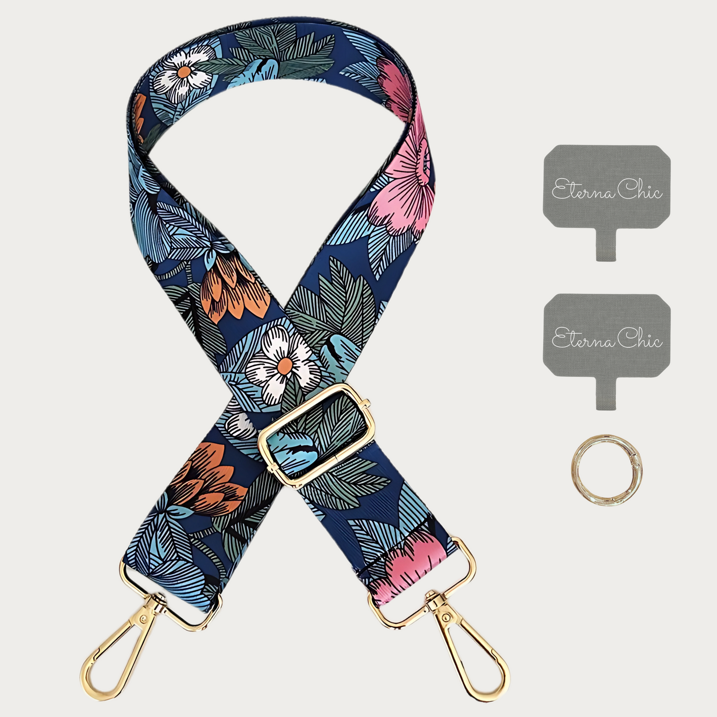 Chic & Go Phone Strap | Blue Flower | Adjustable, Durable & Hands-Free Carry