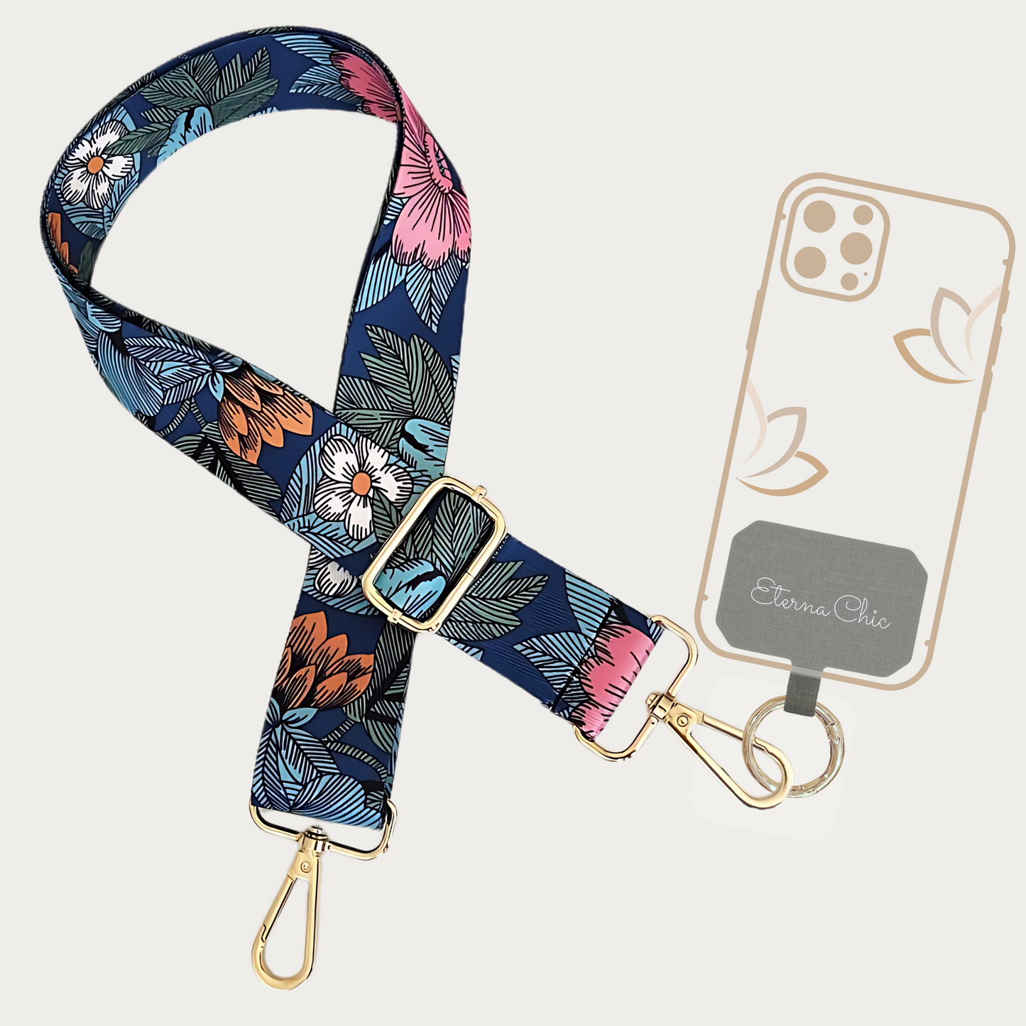 Chic & Go Phone Strap | Blue Flower | Adjustable, Durable & Hands-Free Carry