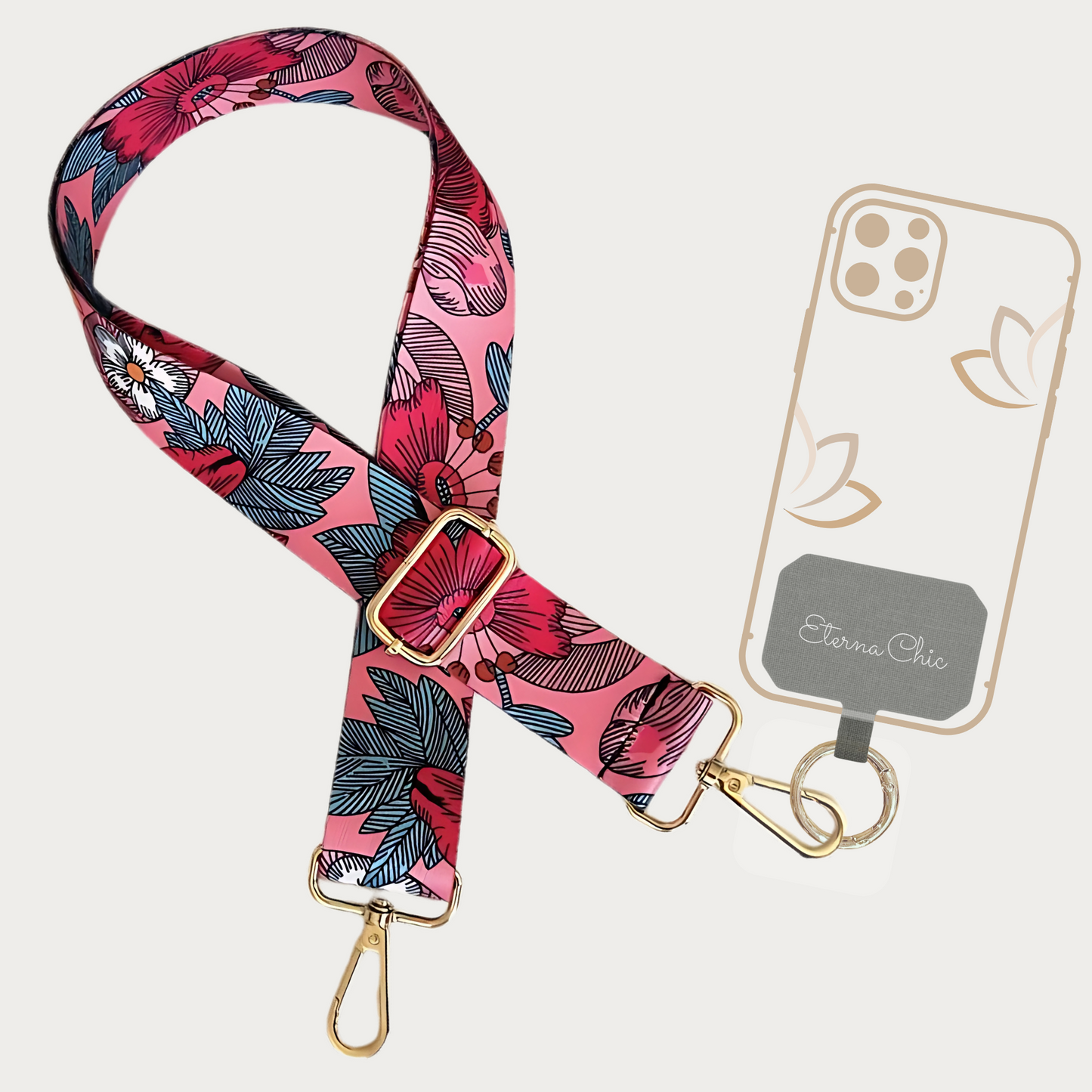 Chic & Go Phone Strap | Pink Flower | Adjustable, Durable & Hands-Free Carry