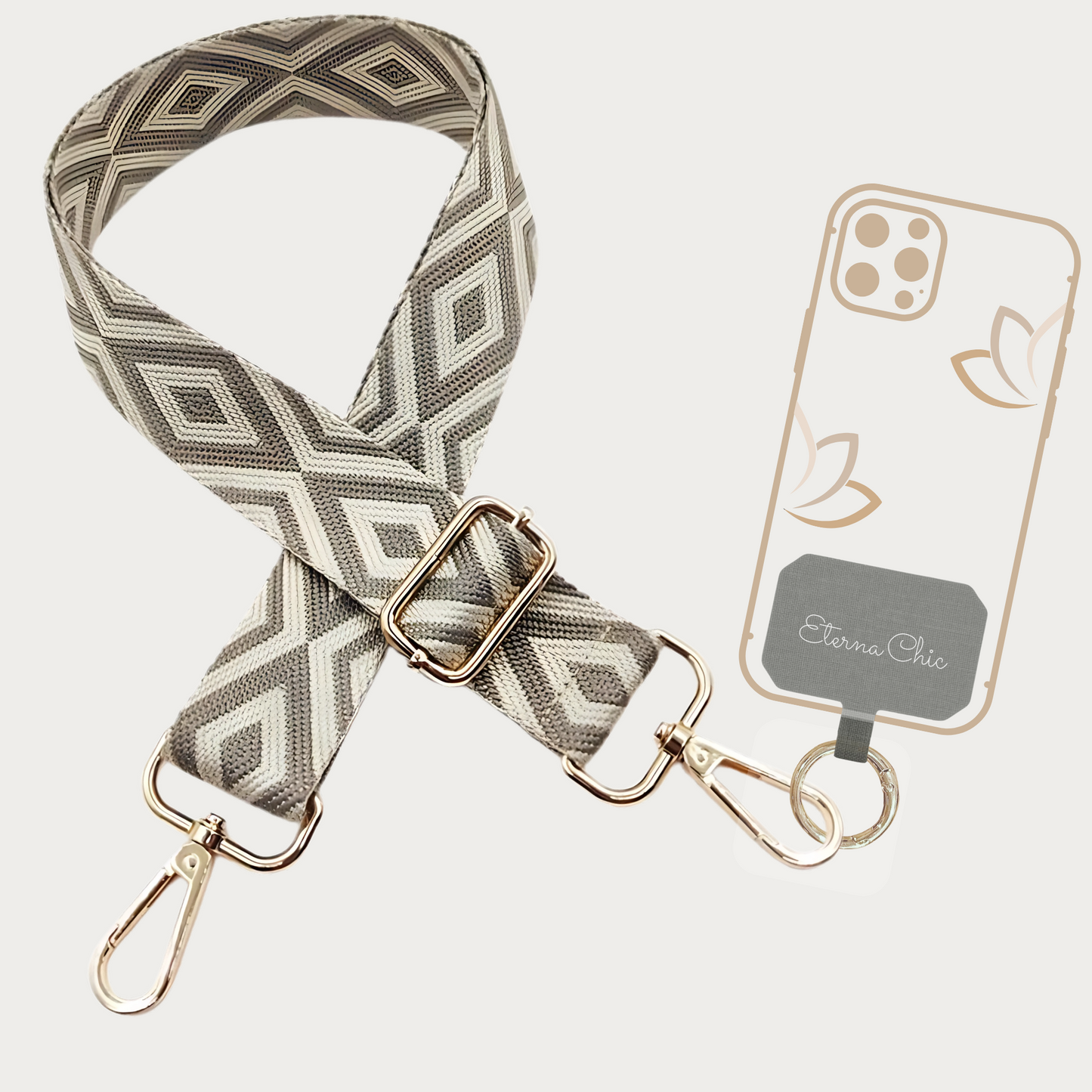 Chic & Go Phone Strap | Diamond Beige | Adjustable, Durable & Hands-Free Carry