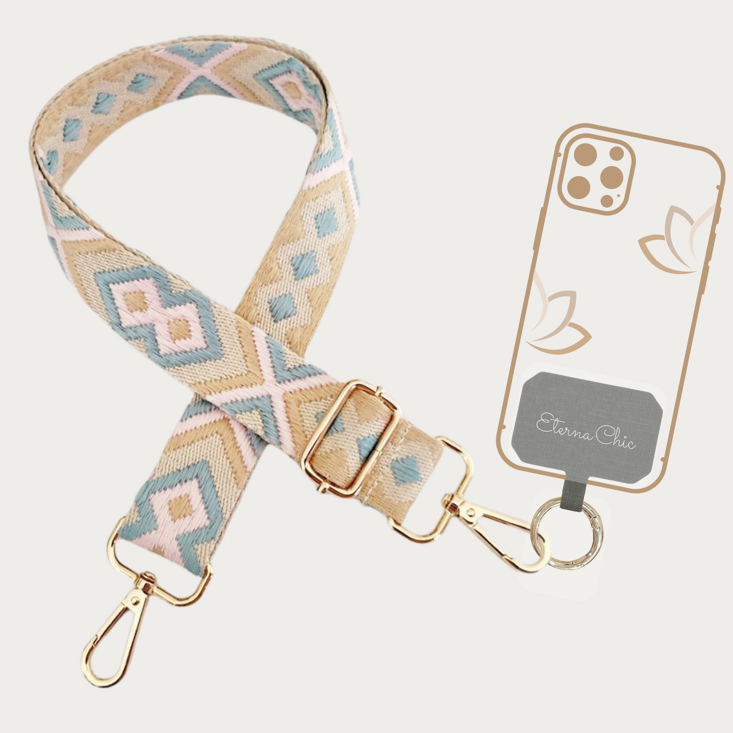 Chic & Go Phone Strap | Mosaic Pink-Blue | Adjustable, Durable & Hands-Free Carry