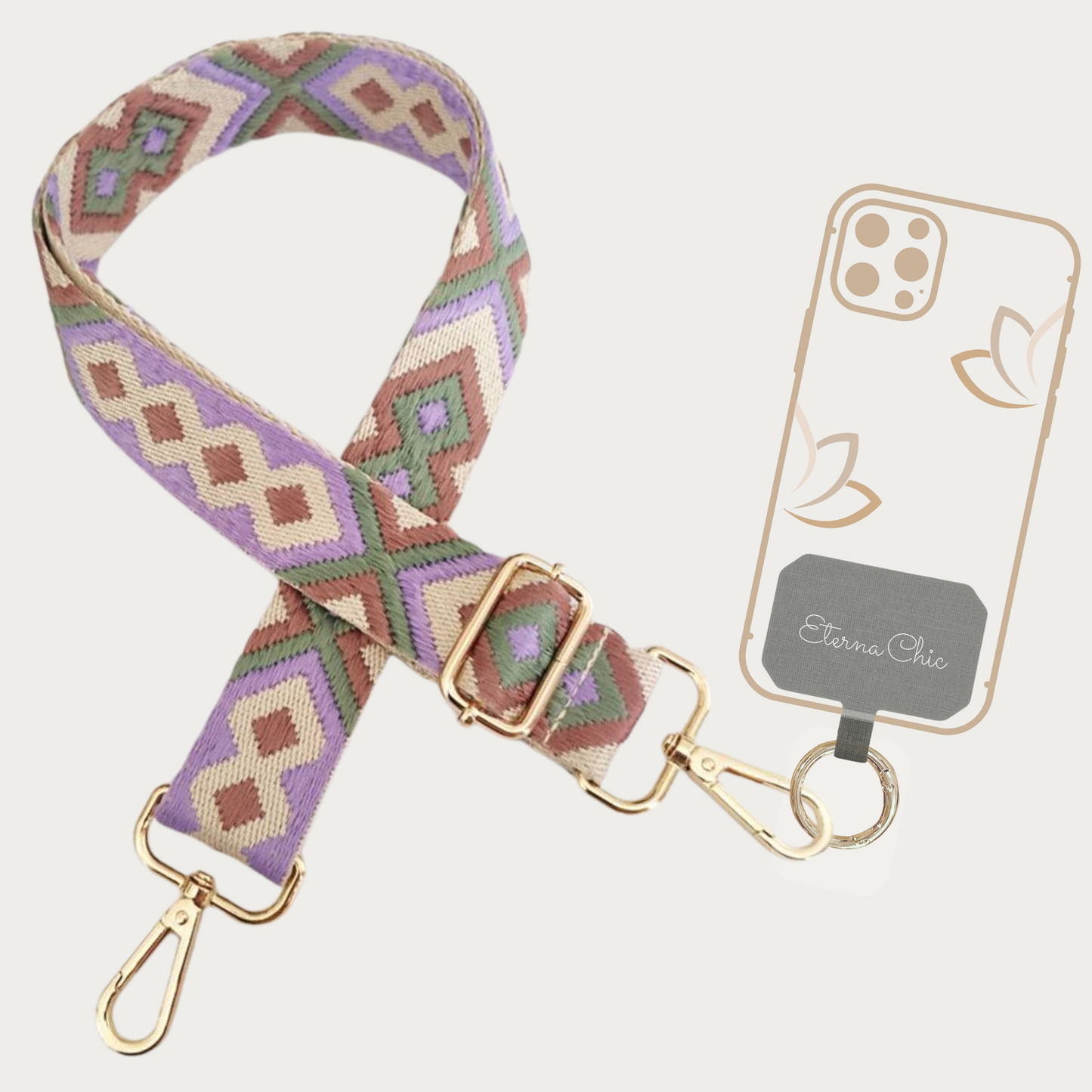 Chic & Go Phone Strap | Mosaic Purple | Adjustable, Durable & Hands-Free Carry